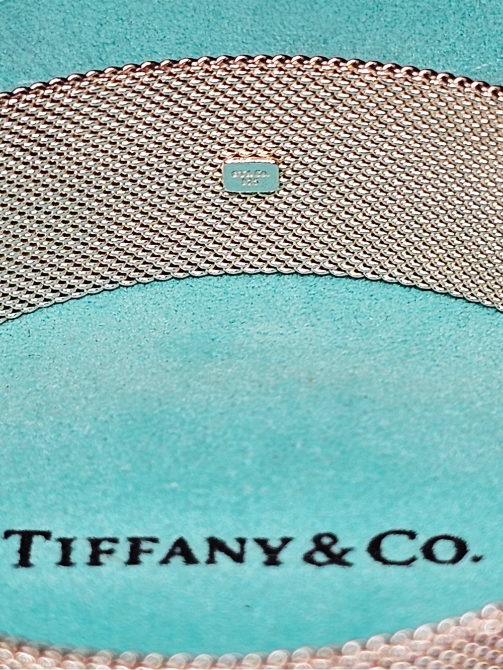 Tiffany & Co. Silver Mesh Bangle with Tiffany Blue Pouch - Picture 3 of 4